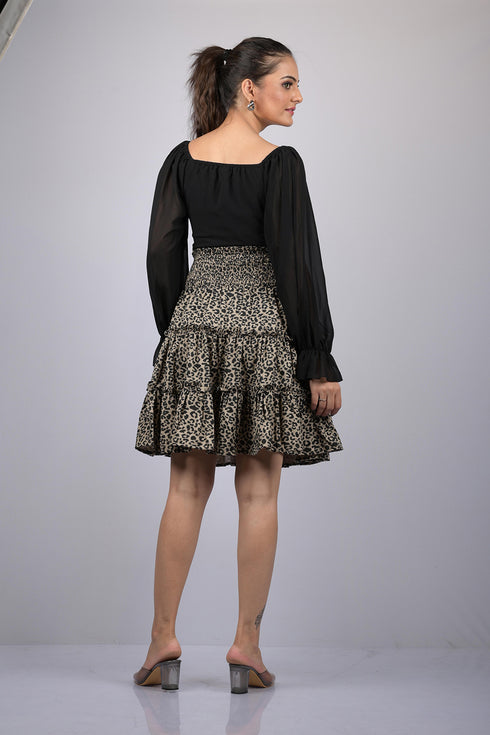 Animal Print Flare Knee Length Skirt (OTLKT1009)